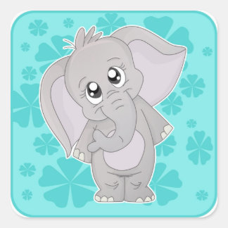 Pegatina Cuadrada Cute Elephant Sticjer Square
