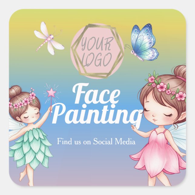 Pegatina Cuadrada Cute Fairies Facepainter Artist  (Anverso)