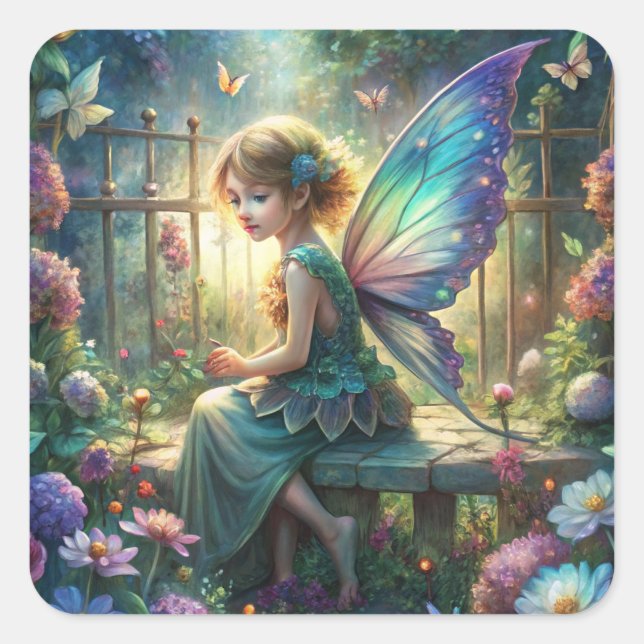 Pegatina Cuadrada Cute Fairy  (Anverso)
