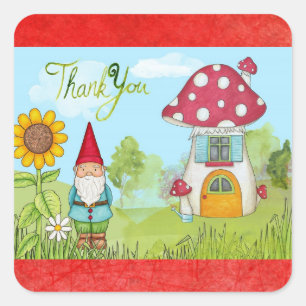 Pegatina Cuadrada Cute Fairy Tale Elf Gnome Gracias Pegatinas