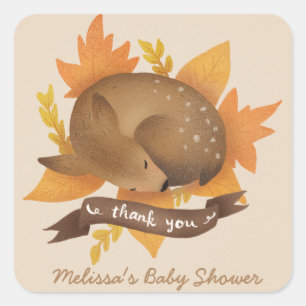 Pegatina Cuadrada Cute Fall Deer Baby Shower Gracias