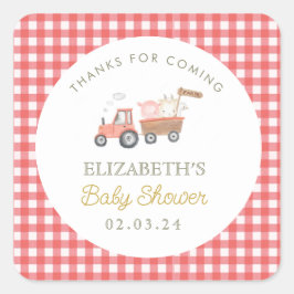 Pegatina Cuadrada Cute Farm Animal Barnyard Baby Shower