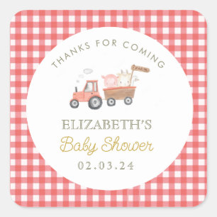 Pegatina Cuadrada Cute Farm Animal Barnyard Baby Shower