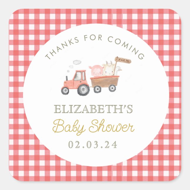 Pegatina Cuadrada Cute Farm Animal Barnyard Baby Shower (Anverso)