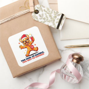 Pegatina Cuadrada Cute Fawn Bulldog Navidades de cachorro cookie