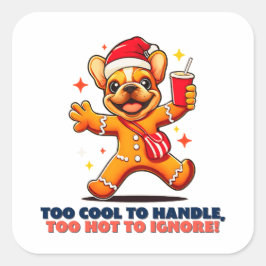 Pegatina Cuadrada Cute Fawn Bulldog Navidades de cachorro cookie
