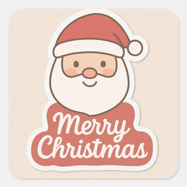 Pegatina Cuadrada Cute Feliz Navidad Cara de Santa Sticker (Anverso)