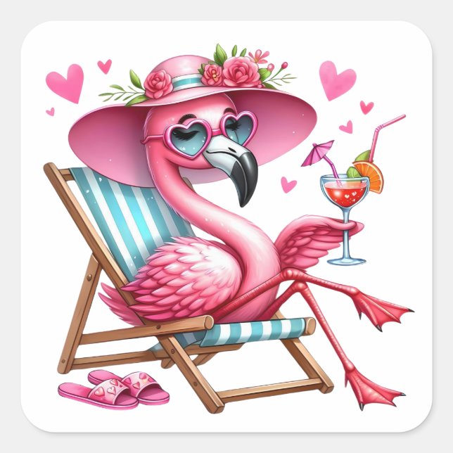 Pegatina Cuadrada Cute Flamingo Clipart (Anverso)