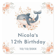 Cute Floral Whale Birthday Party