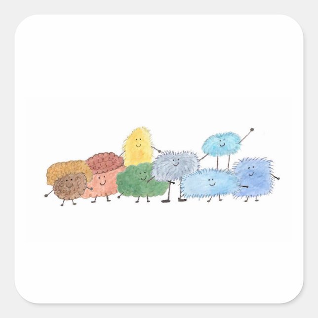 Pegatina Cuadrada Cute Fluffy Creatures Square Sticker (Anverso)
