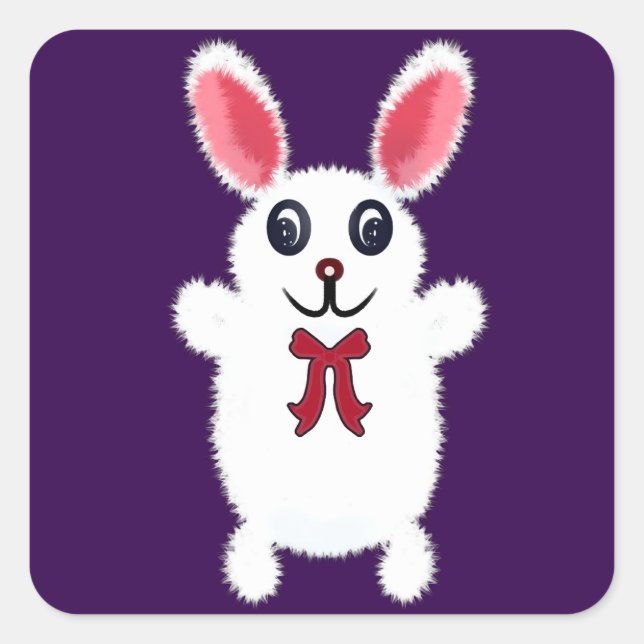 Pegatina Cuadrada Cute Fluffy White Bunny Rabbit with Red Bow - Chri (Anverso)