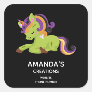 Pegatina Cuadrada Cute Frankenstein Unicorn Business