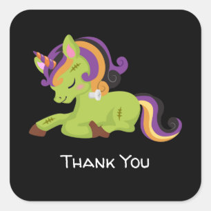 Pegatina Cuadrada Cute Frankenstein Unicorn Halloween Gracias