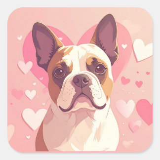 Pegatina Cuadrada Cute French Bulldog Love Sticker