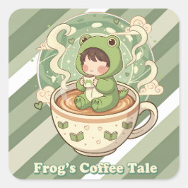 Pegatina Cuadrada Cute Froggy Coffee Tale Design