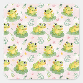 Pegatina Cuadrada Cute frogs Pattern
