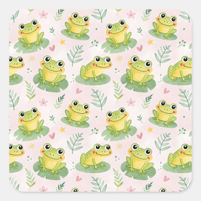 Pegatina Cuadrada Cute frogs Pattern (Anverso)