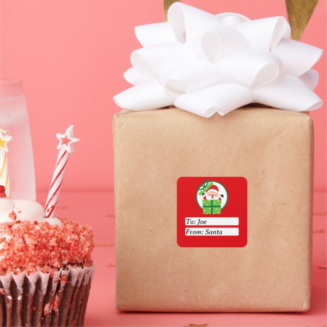 Pegatina Cuadrada Cute From Santa Claus Green Custom Christmas  (Fiesta)