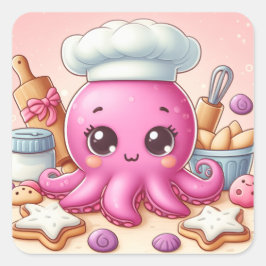 Pegatina Cuadrada Cute fun baking baby octopus stickers