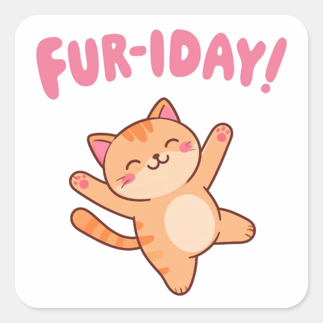 Pegatina Cuadrada Cute Fun Cat Fur-iday (Anverso)