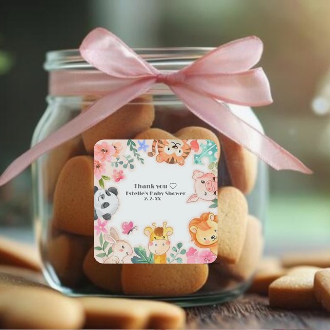 Pegatina Cuadrada Cute Funny Woodland Animals Baby Shower (Subido por el creador)