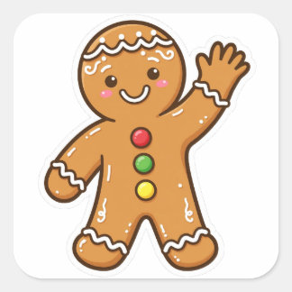 Pegatina Cuadrada Cute Galletas de Jengibre Navidad Sticker