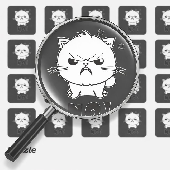 Pegatina Cuadrada Cute gato enojado silbando No. (Cute angry cat hissing No. Square Sticker)