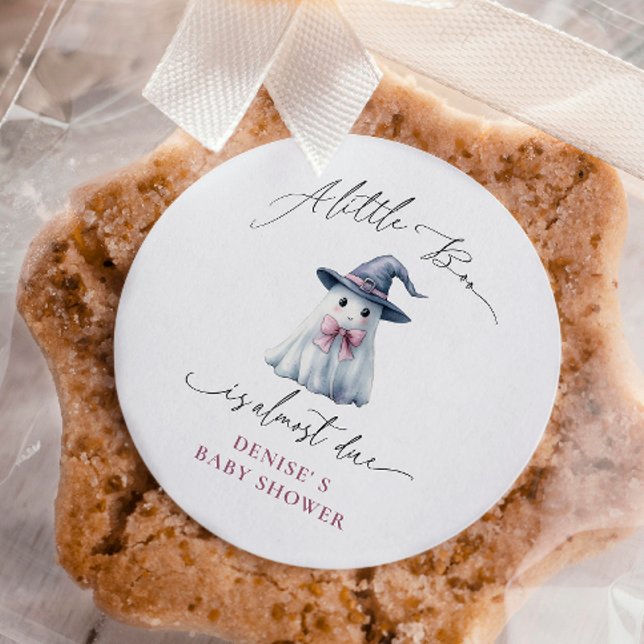 Pegatina Cuadrada Cute Ghost with Pink Bow & Witch Hat Baby Shower  (Subido por el creador)