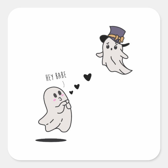 Pegatina Cuadrada Cute ghosts couple talking (Anverso)