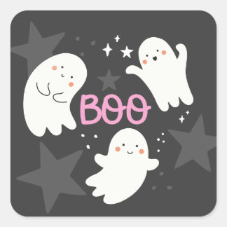 Pegatina Cuadrada Cute Ghosts Halloween BOO