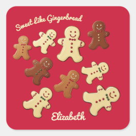 Pegatina Cuadrada Cute Gingerbread Cookie Holiday