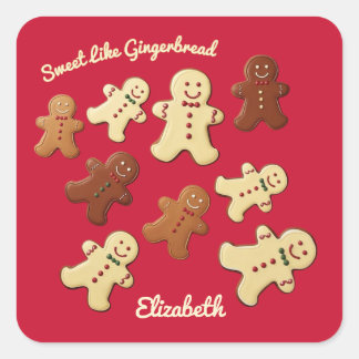 Pegatina Cuadrada Cute Gingerbread Cookie Holiday