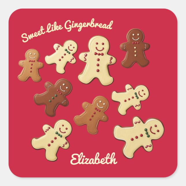 Pegatina Cuadrada Cute Gingerbread Cookie Holiday (Anverso)