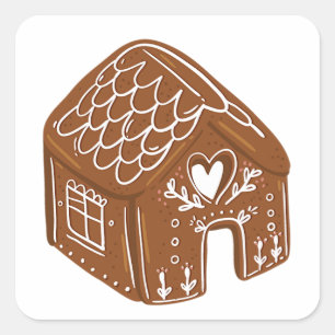 Pegatina Cuadrada Cute Gingerbread House Holiday Cookie