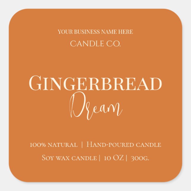 Pegatina Cuadrada Cute Gingerbread Man Christmas Candle Label (Anverso)