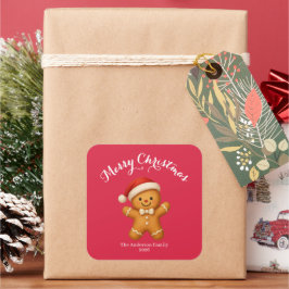 Pegatina Cuadrada Cute Gingerbread Man with Santa Hat - 