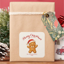 Pegatina Cuadrada Cute Gingerbread Man with Santa Hat - 