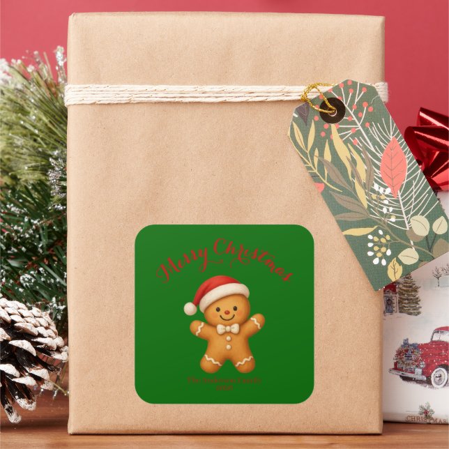 Pegatina Cuadrada Cute Gingerbread Man with Santa Hat -  (Vacaciones)