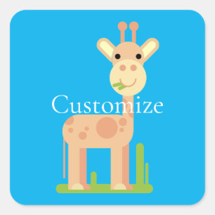 Pegatina Cuadrada Cute Giraffe Munching Thunder_Cove