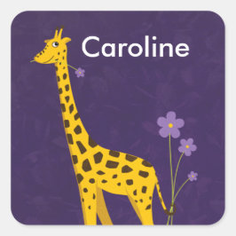 Pegatina Cuadrada Cute Giraffe sostiene el Personalizable de las flo