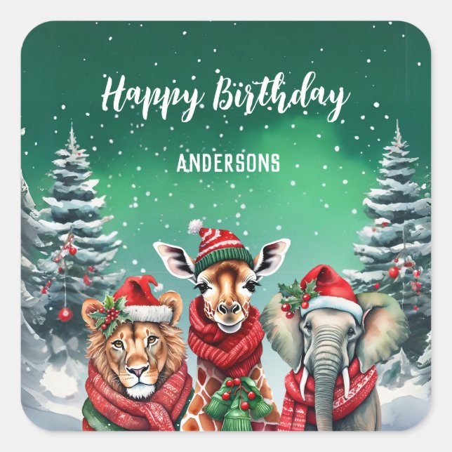 Pegatina Cuadrada Cute giraffe zo chica de cumpleaños de Navidad (Anverso)