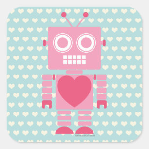 Pegatina Cuadrada Cute Girly Robot
