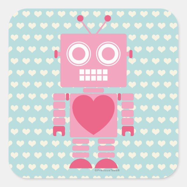 Pegatina Cuadrada Cute Girly Robot (Anverso)