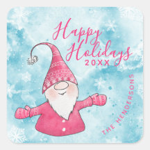 Cute Gnome Blue Pink Happy Holidays Navidades