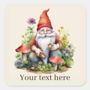 Pegatina Cuadrada Cute gnomo de jardín añadir texto 
