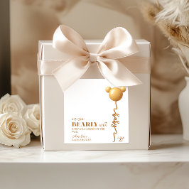 Pegatina Cuadrada Cute Gold Bear Balloon Bearly Wait Neutral