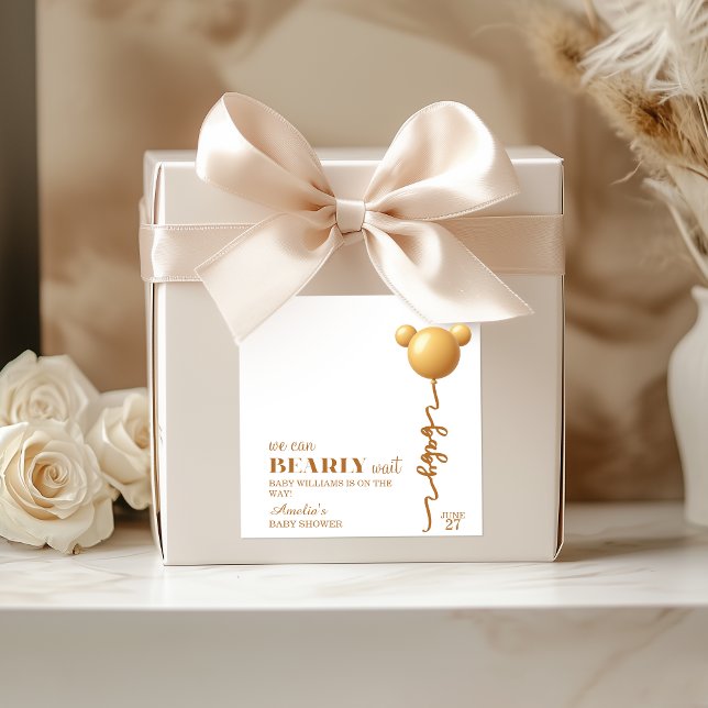 Pegatina Cuadrada Cute Gold Bear Balloon Bearly Wait Neutral (Subido por el creador)