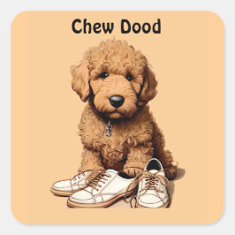 Pegatina Cuadrada Cute Goldendoodle Perro Cachorro Con Zapatos