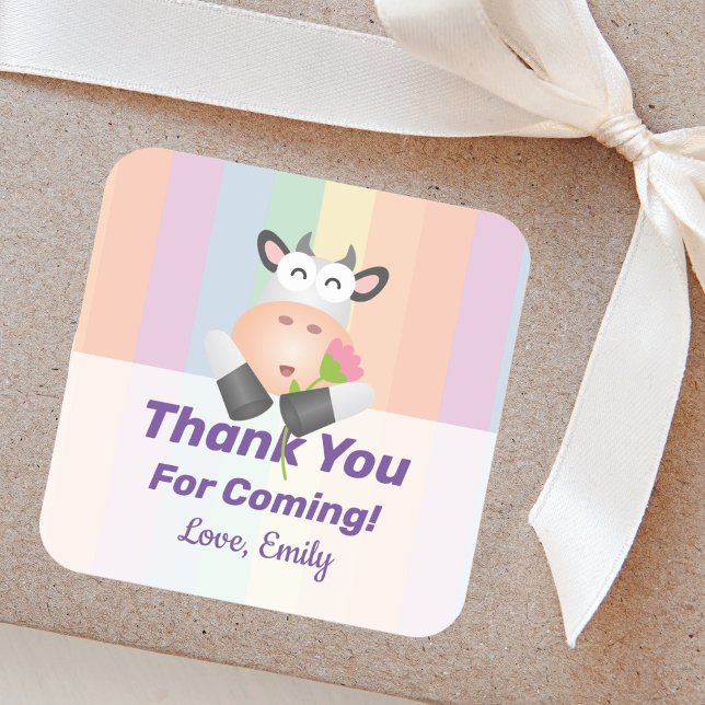 Pegatina Cuadrada Cute Gracioso Personalizado Cow Gracias Por Venir (Subido por el creador)