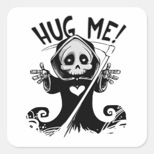 Pegatina Cuadrada Cute Grim Reaper Hug Me